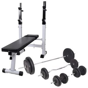 vidaXL Hantelbank mit Ablage, Langhantel und Kurzhantel-Set 90 kg