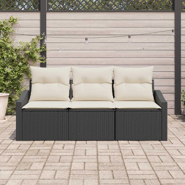 vidaXL Sofa Set mit Kissen 3 pcs Schwarz Poly-Rattan