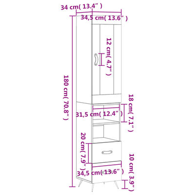 vidaXL Highboard Braun Eichen-Optik 34,5x34x180 cm Holzwerkstoff