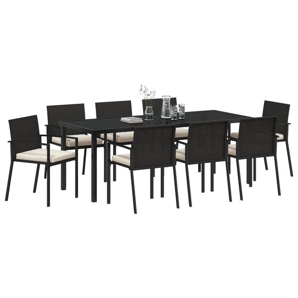 vidaXL Garten Essgruppe 9 pcs Schwarz Pulverbeschichteter Stahl