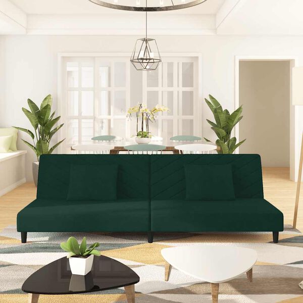 vidaXL Schlafsofa 2-Sitzer mit 2 Kissen Dunkelgr&uuml;n Samt