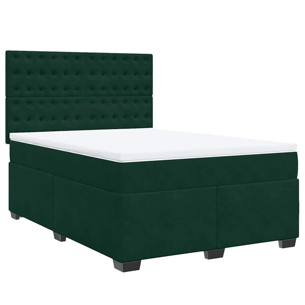 vidaXL Boxspringbett mit Matratze Dunkelgr&uuml;n 140x200 cm Samt