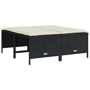 vidaXL Gartenhocker mit Kissen 4 Stk. Schwarz Poly Rattan