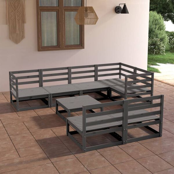 vidaXL 8-tlg. Garten-Lounge-Set Grau Massivholz Kiefer