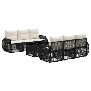vidaXL Gartensofa-set 7 stk. Schwarz und Cremewei&szlig; Poly-Rattan