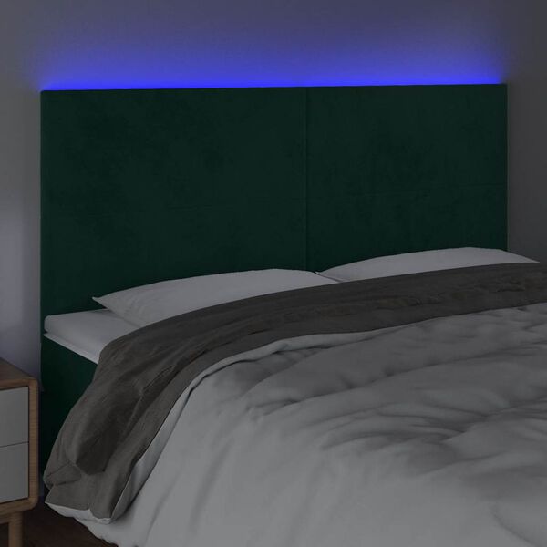 vidaXL LED Kopfteil Dunkelgr&uuml;n 200x5x118/128 cm Samt