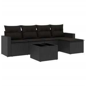 vidaXL 6-tlg. Garten-Sofagarnitur mit Kissen Schwarz Poly Rattan