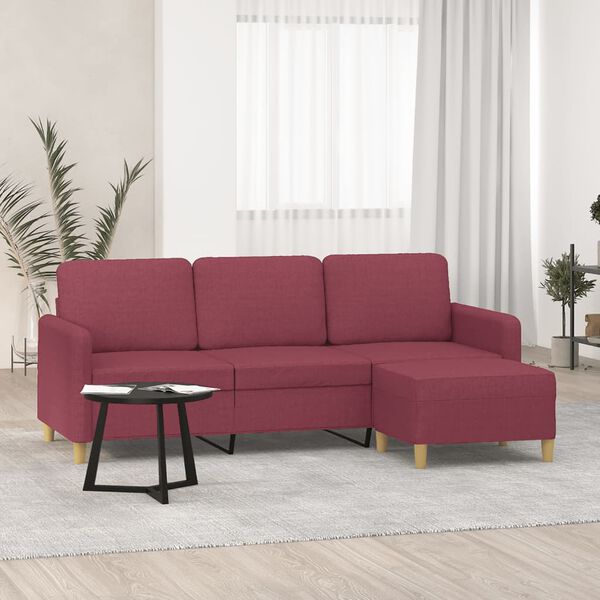 vidaXL 3-Sitzer-Sofa mit Hocker Weinrot 180 cm Stoff