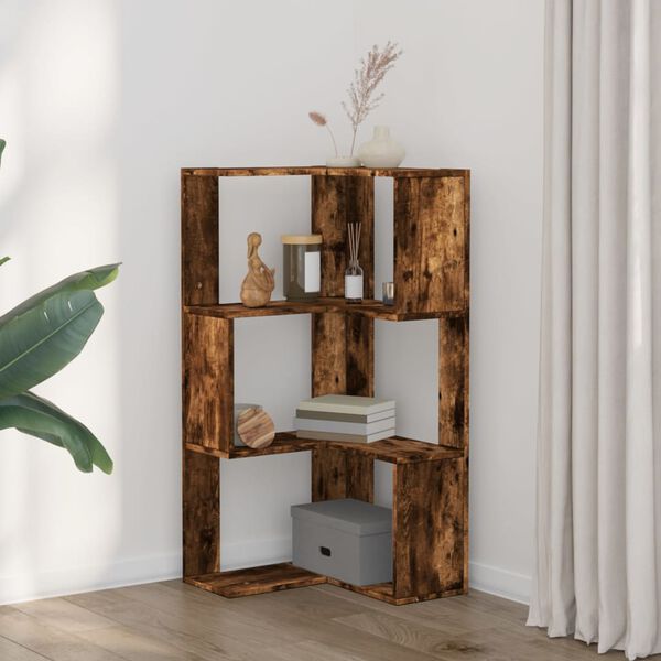 vidaXL Eck-B&uuml;cherregal 3 B&ouml;den R&auml;uchereiche 50x50x102 cm Holzwerkstoff