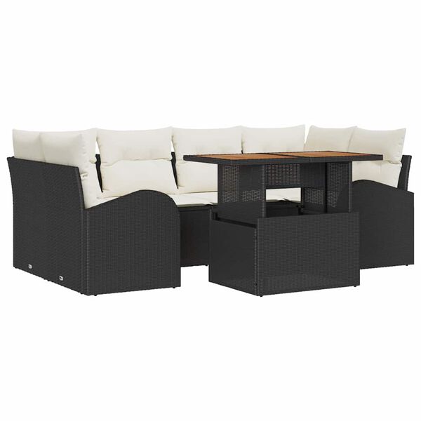 vidaXL Garten-Sofa-Set mit Speicher 7 pcs Schwarz Poly Rattan