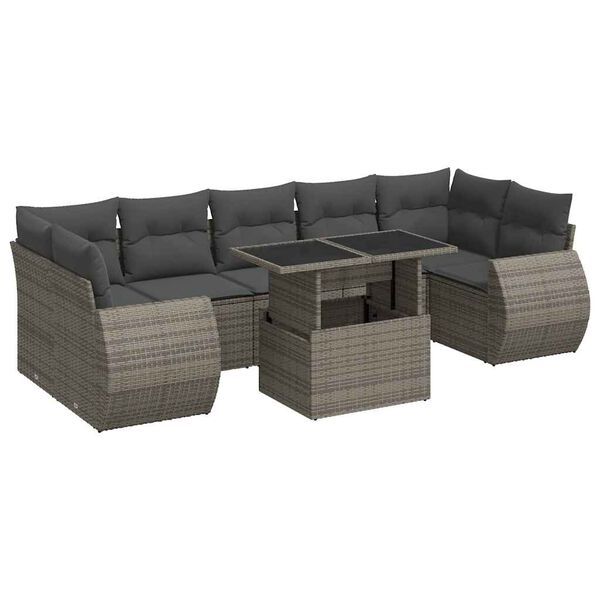 vidaXL 8-tlg. Garten-Sofagarnitur mit Kissen Grau Poly Rattan