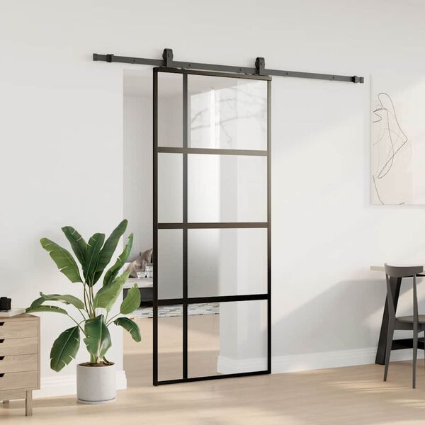 vidaXL Schiebet&uuml;r mit Beschlag Schwarz 90x205 cm Hartglas