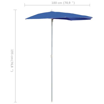 vidaXL Halb-Sonnenschirm mit Mast 180x90 cm Azurblau