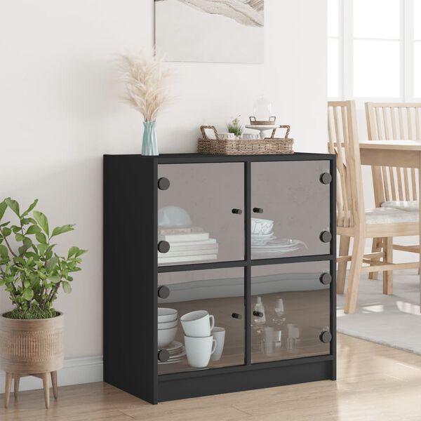 vidaXL Beistellschrank mit Glast&uuml;ren Schwarz 68x37x75,5 cm