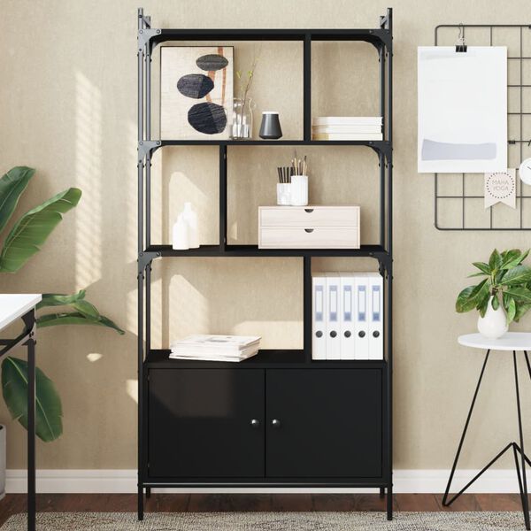 vidaXL B&uuml;cherregal mit T&uuml;ren Schwarz 76,5x30x154,5 cm Holzwerkstoff