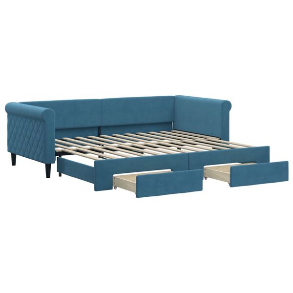 vidaXL Tagesbett Ausziehbar mit Schubladen Blau 90x200 cm Samt