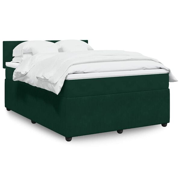 vidaXL Boxspringbett mit Matratze Dunkelgr&uuml;n 140x200 cm Samt