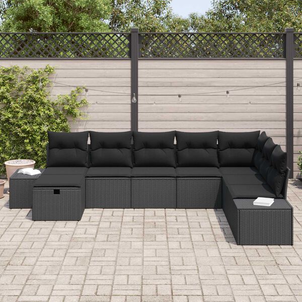 vidaXL Gartensofa-set mit Kissen 8 pcs Schwarz Poly-Rattan