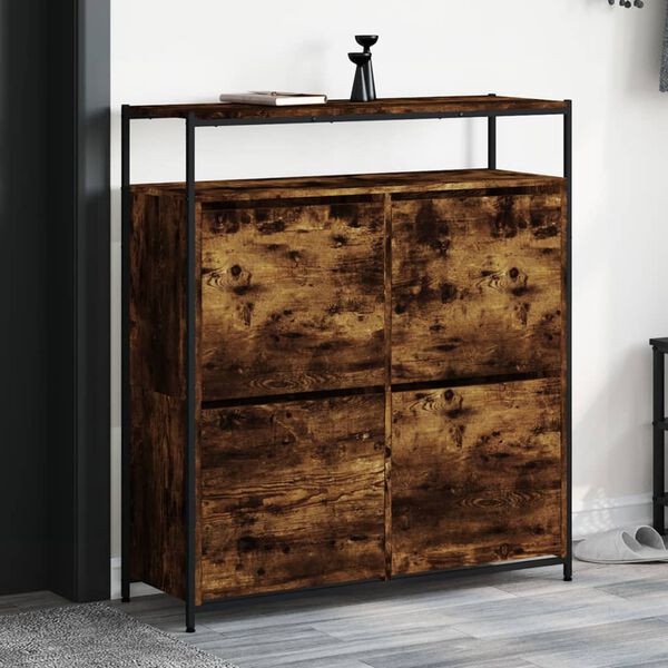 vidaXL Schuhschrank mit 4 Klappen R&auml;uchereiche 100x34x112 cm