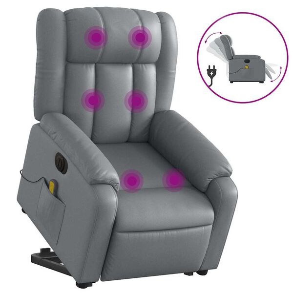 vidaXL Massagesessel mit Aufstehhilfe Elektrisch Grau Kunstleder