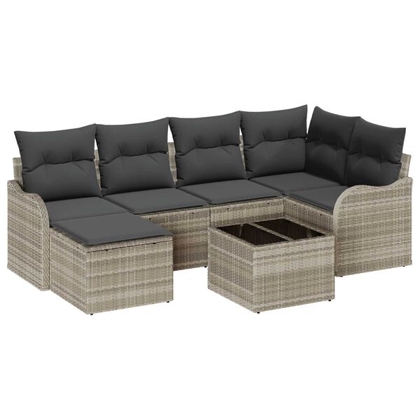 vidaXL Garten-Sofa-Set mit Kissen 7 pcs Hellgrau Poly Rattan