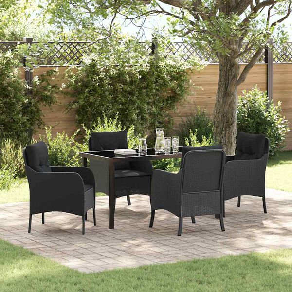 vidaXL Garten Essgruppe mit Kissen 5 pcs Schwarz Poly-Rattan