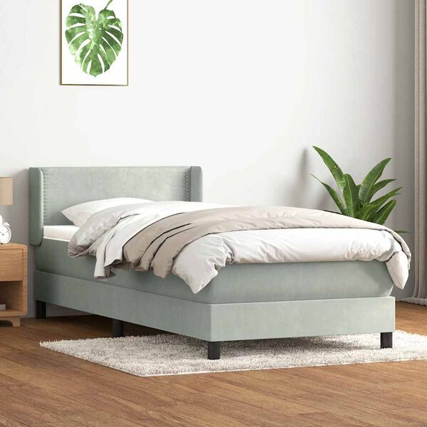 vidaXL Boxspringbett mit Matratze Hellgrau 100x220 cm Samt
