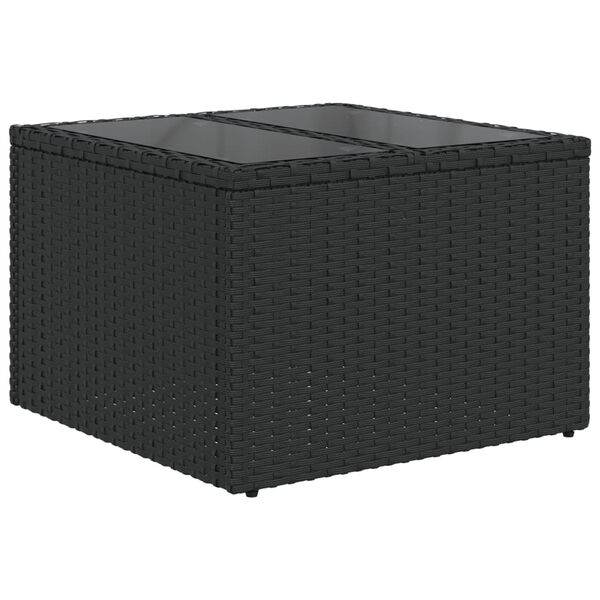 vidaXL Gartentisch mit Glasplatte Schwarz 55 x 55 x 37 cm Poly Rattan