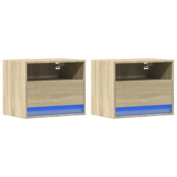 vidaXL Wand-Nachttische mit LED-Leuchten 2 Stk. Sonoma-Eiche