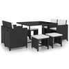 vidaXL 9-tlg. Garten-Essgruppe mit Auflagen Poly Rattan Schwarz