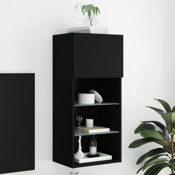 vidaXL TV-Schrank mit LED-Leuchten Schwarz 40,5x30x90 cm