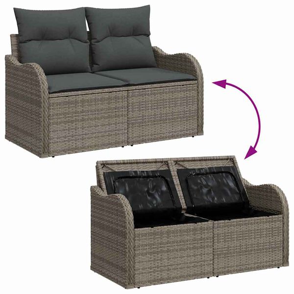 vidaXL Garten-Sofa-Set mit Kissen mit Speicher 9 pcs Grau