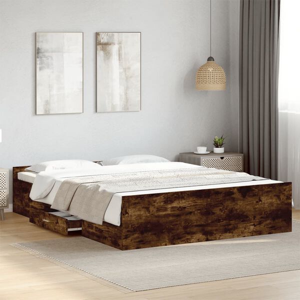 vidaXL Bettgestell mit Schubladen R&auml;uchereiche 150x200cm Holzwerkstoff