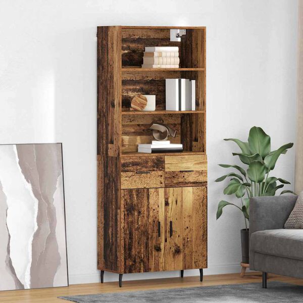 vidaXL Highboard Altholz 69,5 x 34 x 180 cm Engineered Wood und Glas