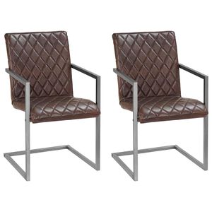 vidaXL Freischwinger 2 Stk. Braun Echtleder