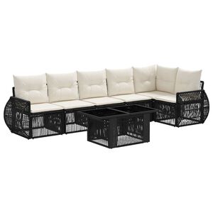 vidaXL Gartensofa-set 7 stk. Schwarz und Cremewei&szlig; Poly-Rattan
