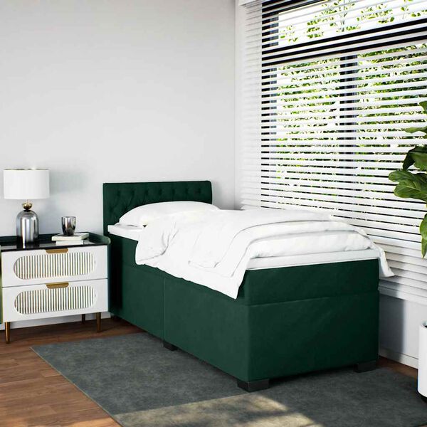 vidaXL Boxspringbett mit Matratze Dunkelgr&uuml;n 100x200 cm Samt