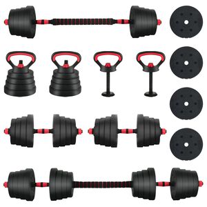 vidaXL 4-in-1 Hantelset 40 kg Schwarz und Rot Zement und Eisensand