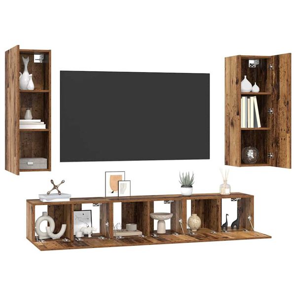 vidaXL TV-Schrankset Wandmontiert 5 pcs Altholz Holzwerkstoff