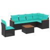 vidaXL 7-teiliges Gartensofa-Set mit Kissen, schwarzes Polyrattan