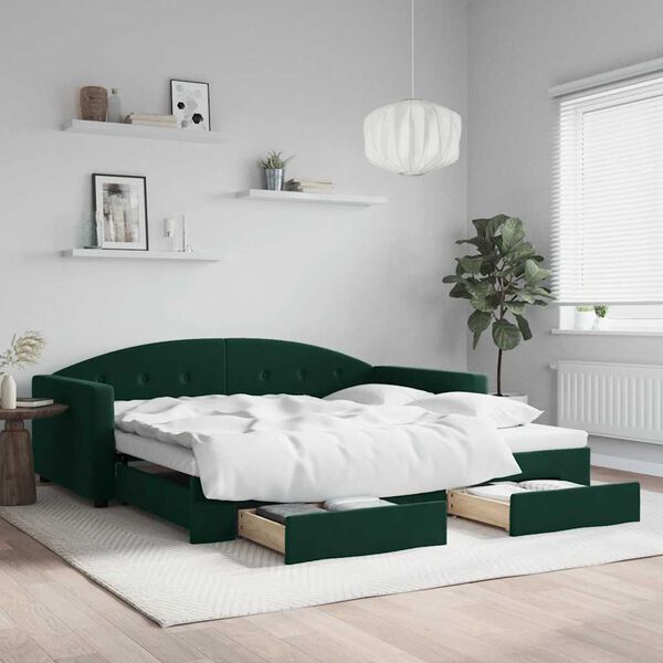 vidaXL Tagesbett Ausziehbar mit Schubladen Dunkelgr&uuml;n 100x200 cm Samt