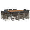 vidaXL 11-tlg. Garten-Essgruppe mit Kissen Grau Poly Rattan