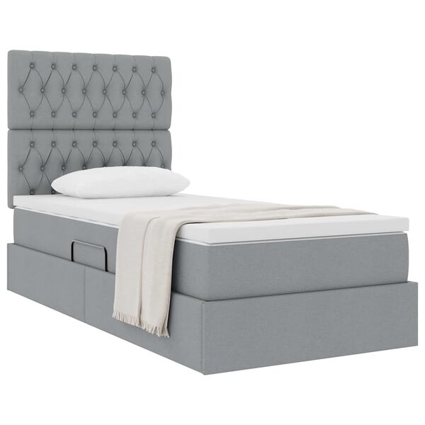 vidaXL Aufbewahrungsbett mit Matratze Hellgrau 90 x 190 cm Polyester