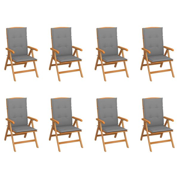 vidaXL Verstellbare Gartenst&uuml;hle mit Auflagen 8 Stk. Massivholz Teak