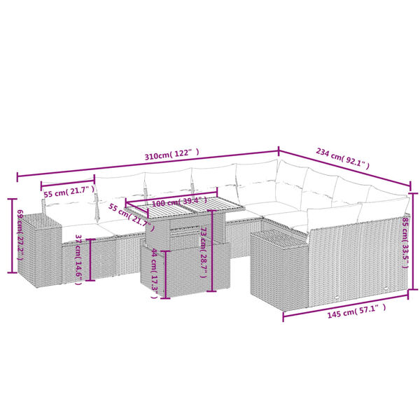 vidaXL 10-tlg. Garten-Sofagarnitur mit Kissen Schwarz Poly Rattan