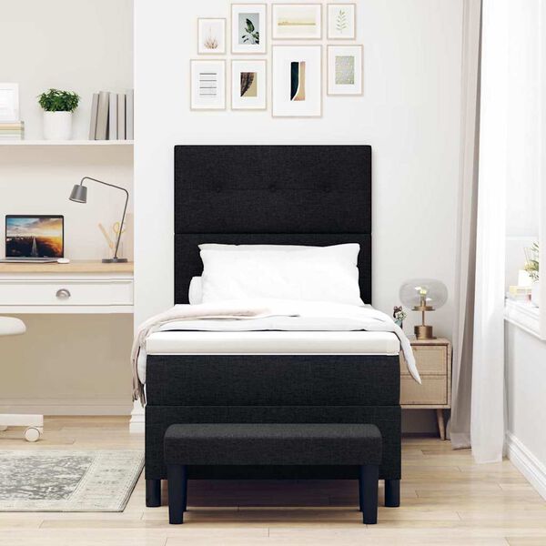 vidaXL Boxspringbett mit Matratze Schwarz 100 x 200 cm Stoff