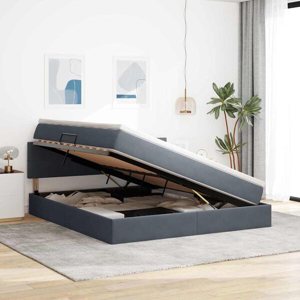 vidaXL Aufbewahrungsbett mit Matratze Dunkelgrau 160 x 200 cm Samt