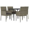 vidaXL 5-tlg. Garten-Essgruppe mit Kissen Schwarz und Grau Poly Rattan