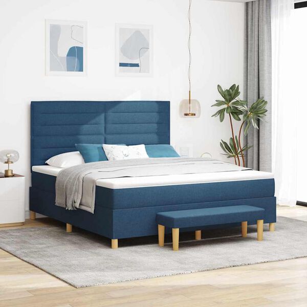 vidaXL Boxspringbett mit Matratze mit Kopfteil Blau 180 x 200 cm Stoff