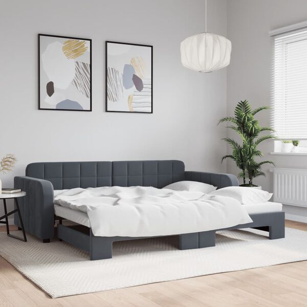 vidaXL Tagesbett Ausziehbar Dunkelgrau 90x190 cm Samt